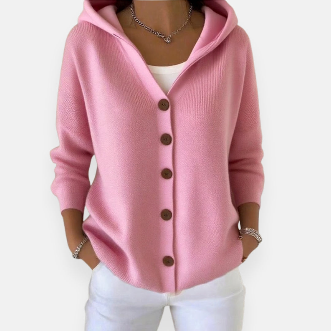 Élora | Strikket cardigan med hætte og knapper