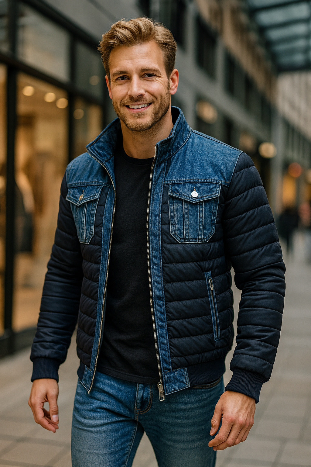 LEON MARTEL | Hybrid-denim quiltet jakke i urban stil