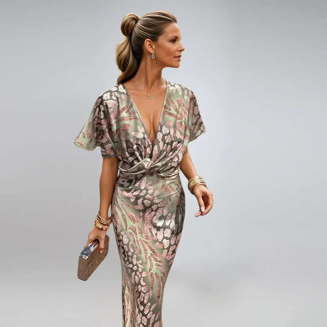 Kelsey™ - Lang kjole med V-udskæring