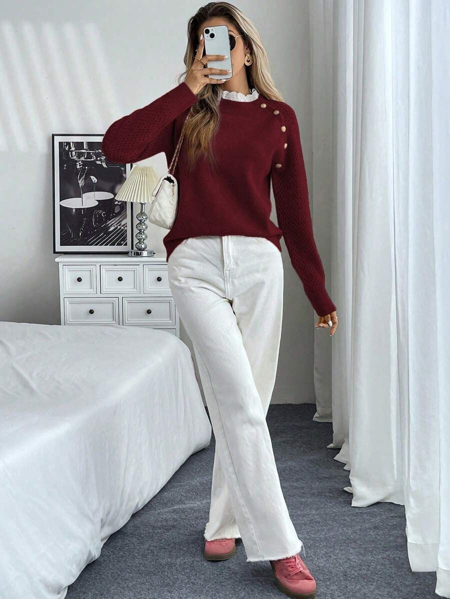 Spets Rundhalset Trøje | Sammen mod Brystkræft