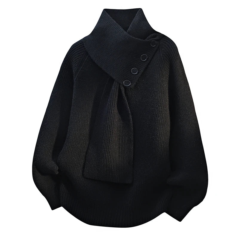 Ariane – Elegant striksweater med halstørklædekrave