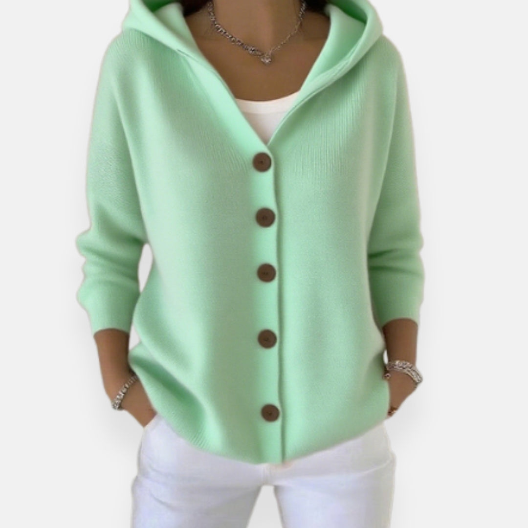 Élora | Strikket cardigan med hætte og knapper