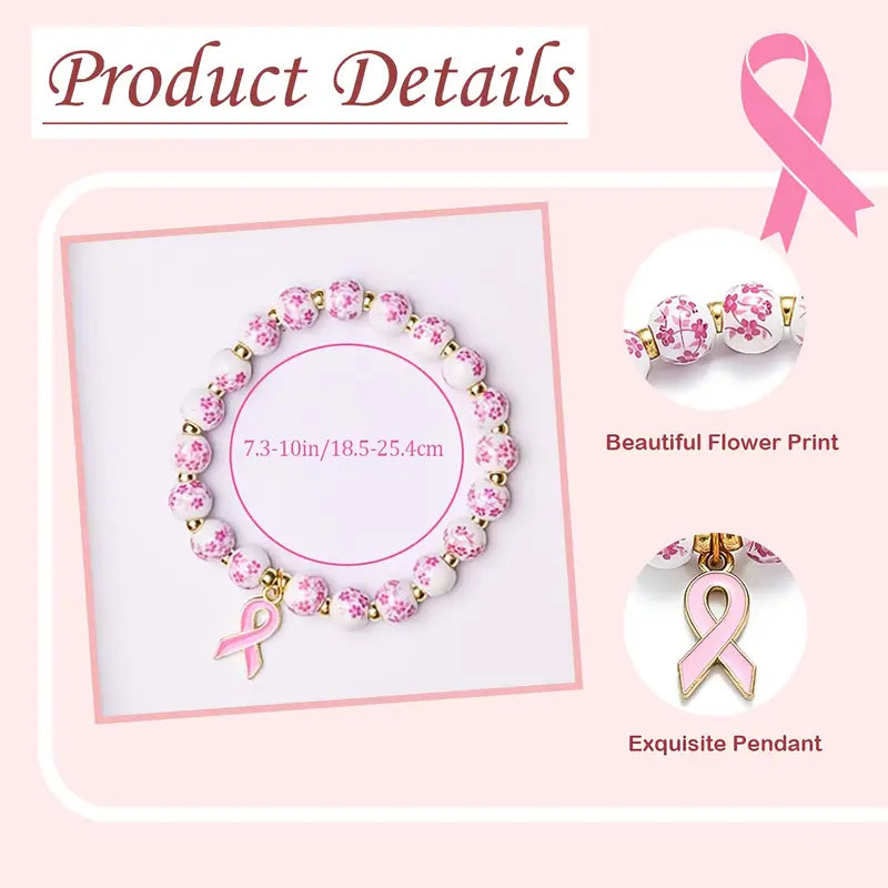 Pink Ribbon & Floral Bracelet | Støt brystkræft (1+1 Gratis)