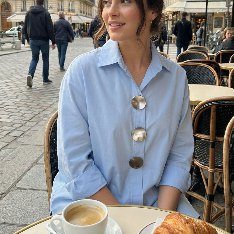 Mirella – Oversized Bluse Med Statementknapper